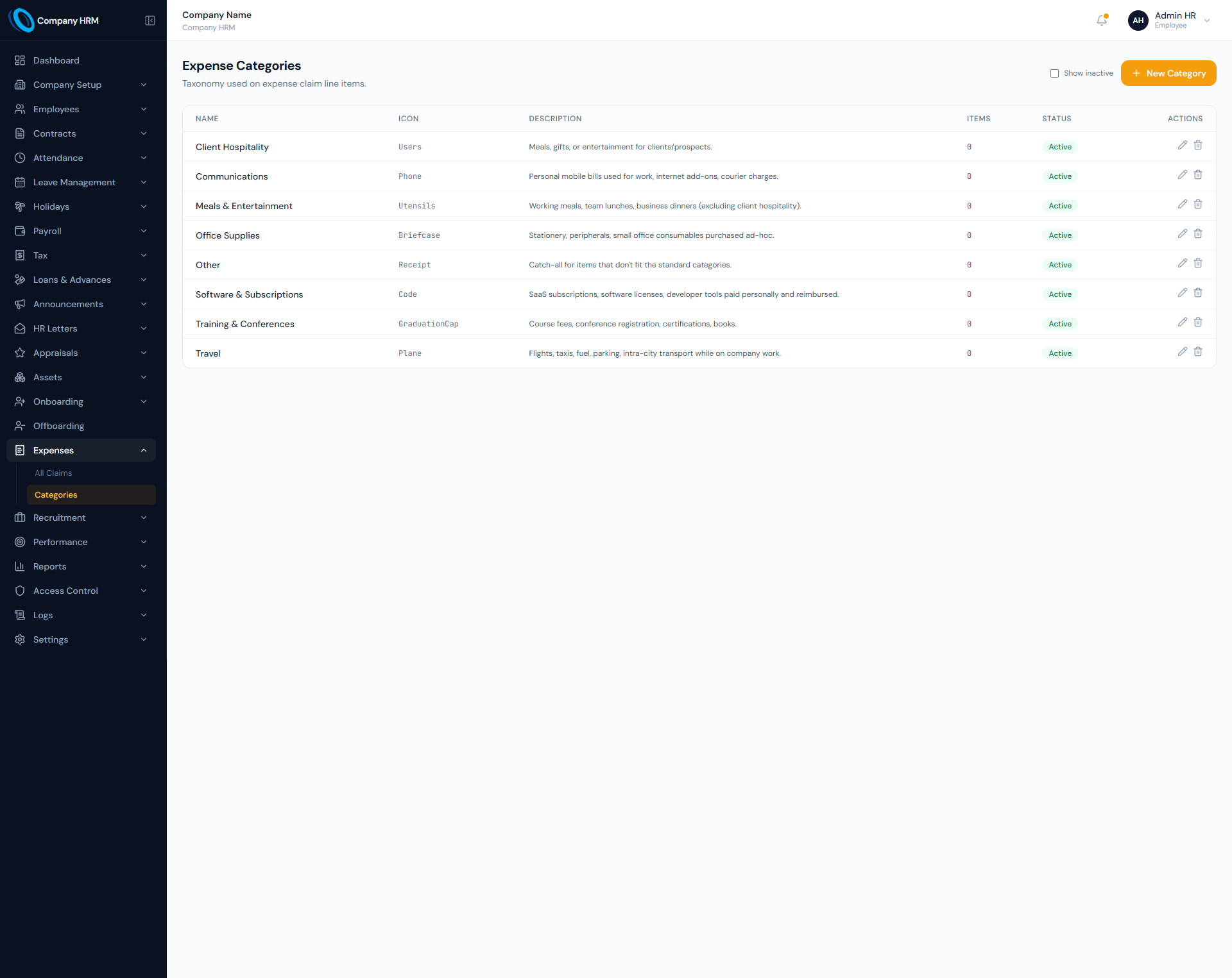 Expense Claims page showing reimbursement claims, approval status and payroll adjustment workflow.