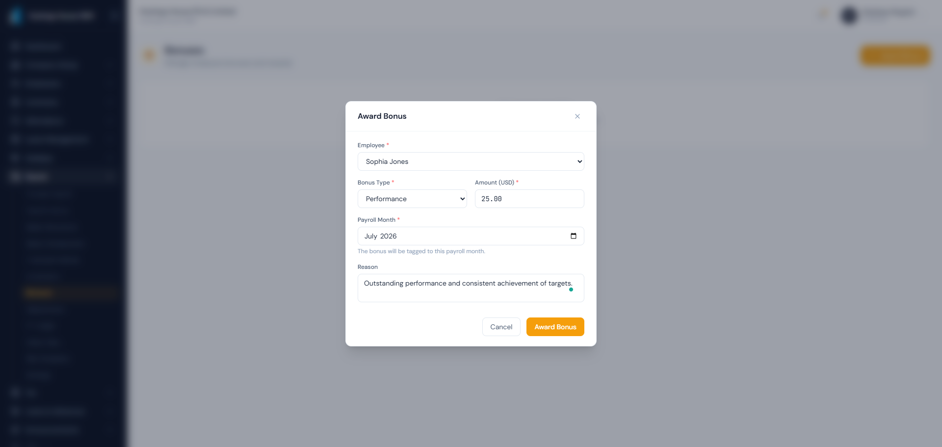 Earnings and deductions page showing salary component setup for payroll calculations.
